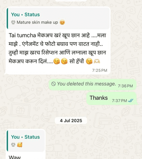 Client review on WhatsApp - GlowMorr Beauty Parlour